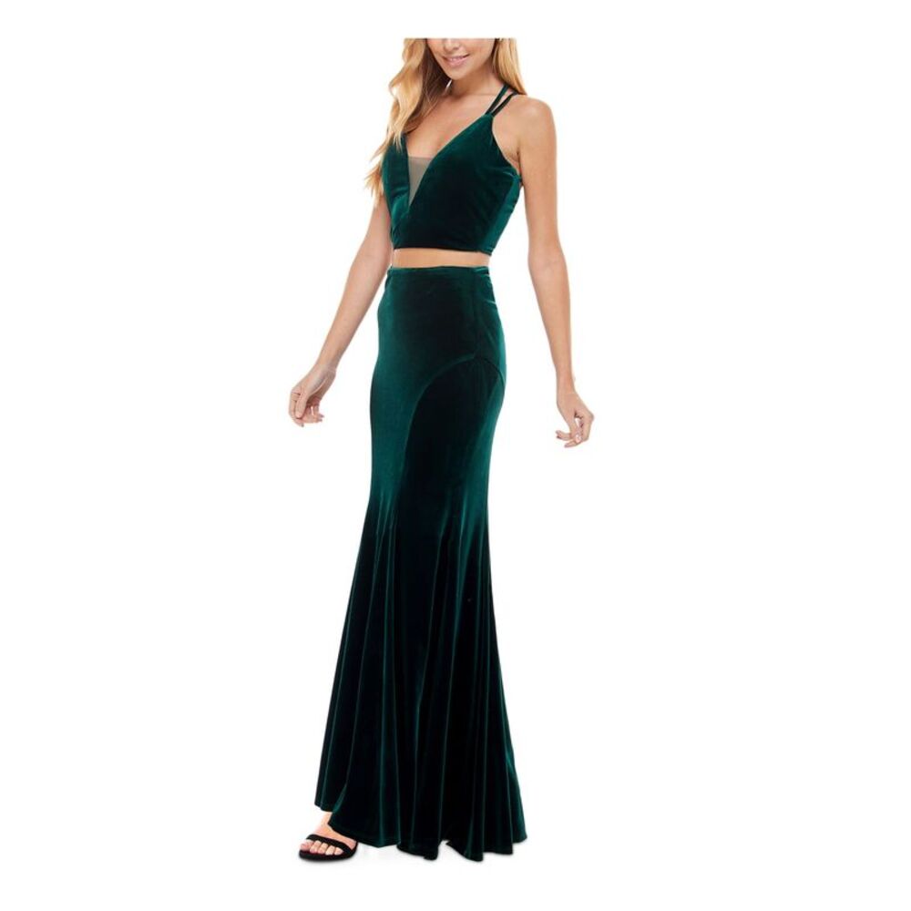CITY STUDIO Womens Green Illusion Inset Crisscross Straps Dress 1 - Picture 3 of 4